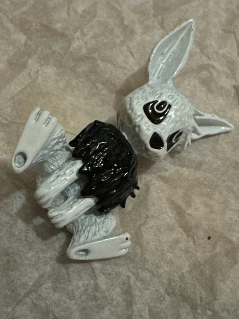 Vintage White and Black Small Rabbit Pet Figure Brooch - Unbranded
